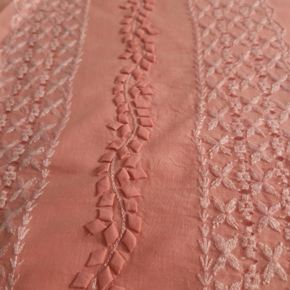 albaas | Tarkashi  Applique on Cotton Lawn Shirt's Front and Sleeves with Matching Plain Trousers - Unstitched 2PC Suit   | ALTAST-36536-PINKISH PEACH