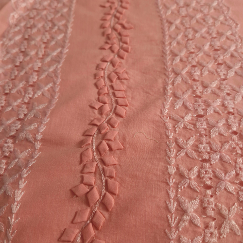 albaas | Tarkashi  Applique on Cotton Lawn Shirt's Front and Sleeves with Matching Plain Trousers - Unstitched 2PC Suit   | ALTAST-36536-PINKISH PEACH