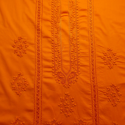 albaas | Tarkashi  Applique on Cotton Lawn Shirt's Front and Sleeves with Matching Plain Trousers - Unstitched 2PC Suit   | ALTAST-36537-NEON ORANGE