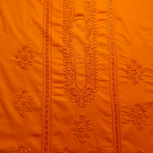 albaas | Tarkashi  Applique on Cotton Lawn Shirt's Front and Sleeves with Matching Plain Trousers - Unstitched 2PC Suit   | ALTAST-36537-NEON ORANGE