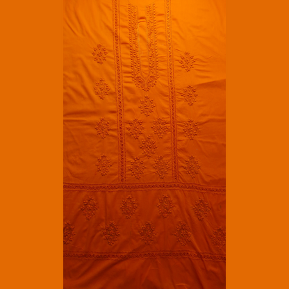 albaas | Tarkashi  Applique on Cotton Lawn Shirt's Front and Sleeves with Matching Plain Trousers - Unstitched 2PC Suit   | ALTAST-36537-NEON ORANGE