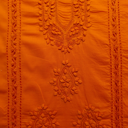 albaas | Tarkashi  Applique on Cotton Lawn Shirt's Front and Sleeves with Matching Plain Trousers - Unstitched 2PC Suit   | ALTAST-36537-NEON ORANGE