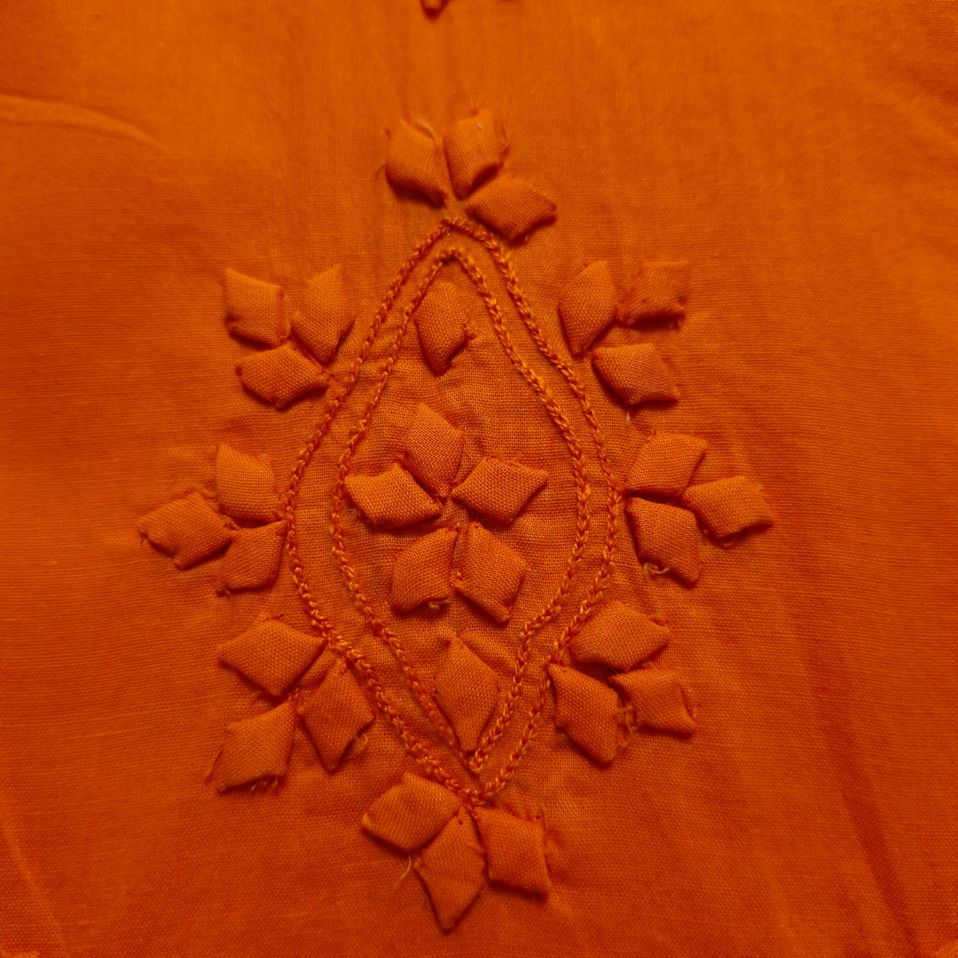 albaas | Tarkashi  Applique on Cotton Lawn Shirt's Front and Sleeves with Matching Plain Trousers - Unstitched 2PC Suit   | ALTAST-36537-NEON ORANGE