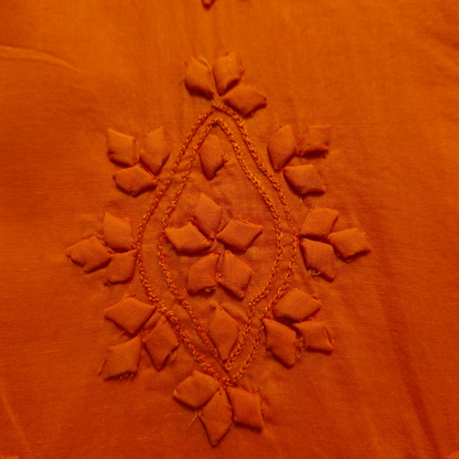 albaas | Tarkashi  Applique on Cotton Lawn Shirt's Front and Sleeves with Matching Plain Trousers - Unstitched 2PC Suit   | ALTAST-36537-NEON ORANGE