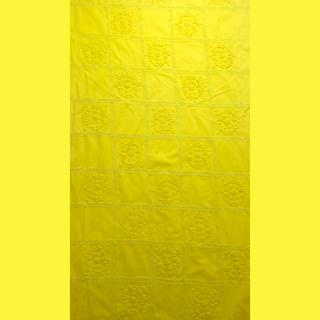 albaas | Tarkashi  Applique on Cotton Lawn Shirt's Front and Sleeves with Matching Plain Trousers - Unstitched 2PC Suit   | ALTAST-36538-LEMON YELLOW