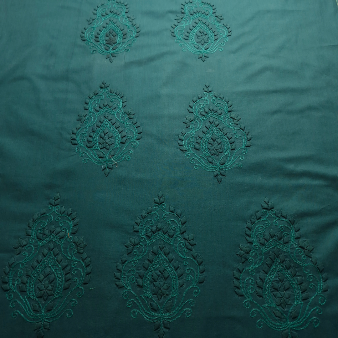 albaas | Tarkashi  Applique on Cotton Lawn Shirt's Front and Sleeves with Matching Plain Trousers - Unstitched 2PC Suit   | ALTAST-36539-BLUEISH GREEN