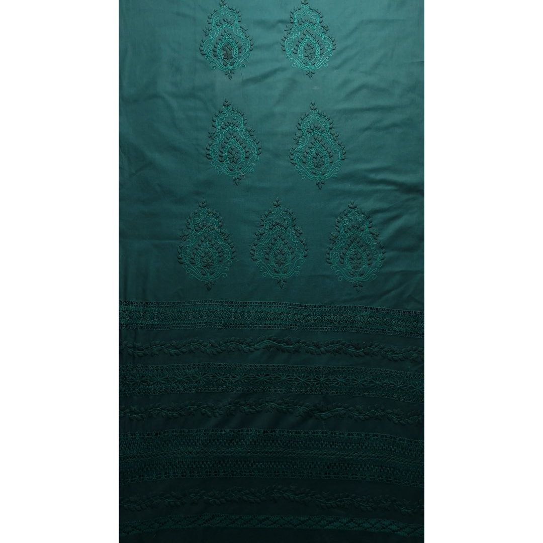 albaas | Tarkashi  Applique on Cotton Lawn Shirt's Front and Sleeves with Matching Plain Trousers - Unstitched 2PC Suit   | ALTAST-36539-BLUEISH GREEN