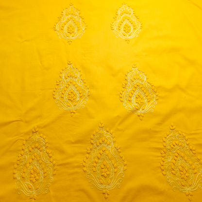 albaas | Tarkashi  Applique on Cotton Lawn Shirt's Front and Sleeves with Matching Plain Trousers - Unstitched 2PC Suit   | ALTAST-36539-TANGERINE YELLOW