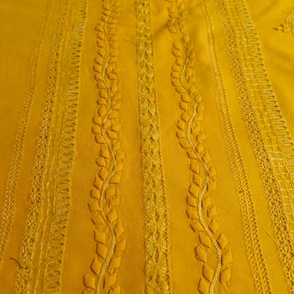 albaas | Tarkashi  Applique on Cotton Lawn Shirt's Front and Sleeves with Matching Plain Trousers - Unstitched 2PC Suit   | ALTAST-36539-TANGERINE YELLOW