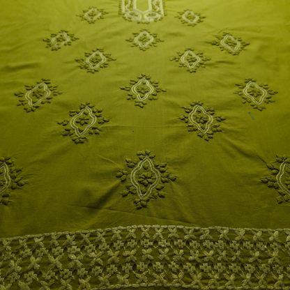 albaas | Tarkashi  Applique on Cotton Lawn Shirt's Front and Sleeves with Matching Plain Trousers - Unstitched 2PC Suit   | ALTAST-36540-ANDROID GREEN