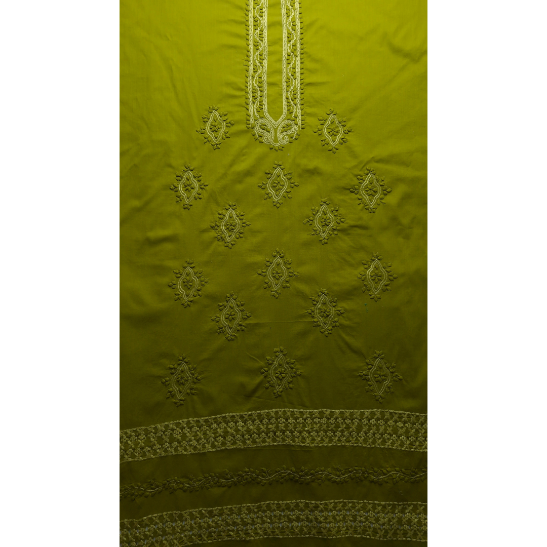 albaas | Tarkashi  Applique on Cotton Lawn Shirt's Front and Sleeves with Matching Plain Trousers - Unstitched 2PC Suit   | ALTAST-36540-ANDROID GREEN
