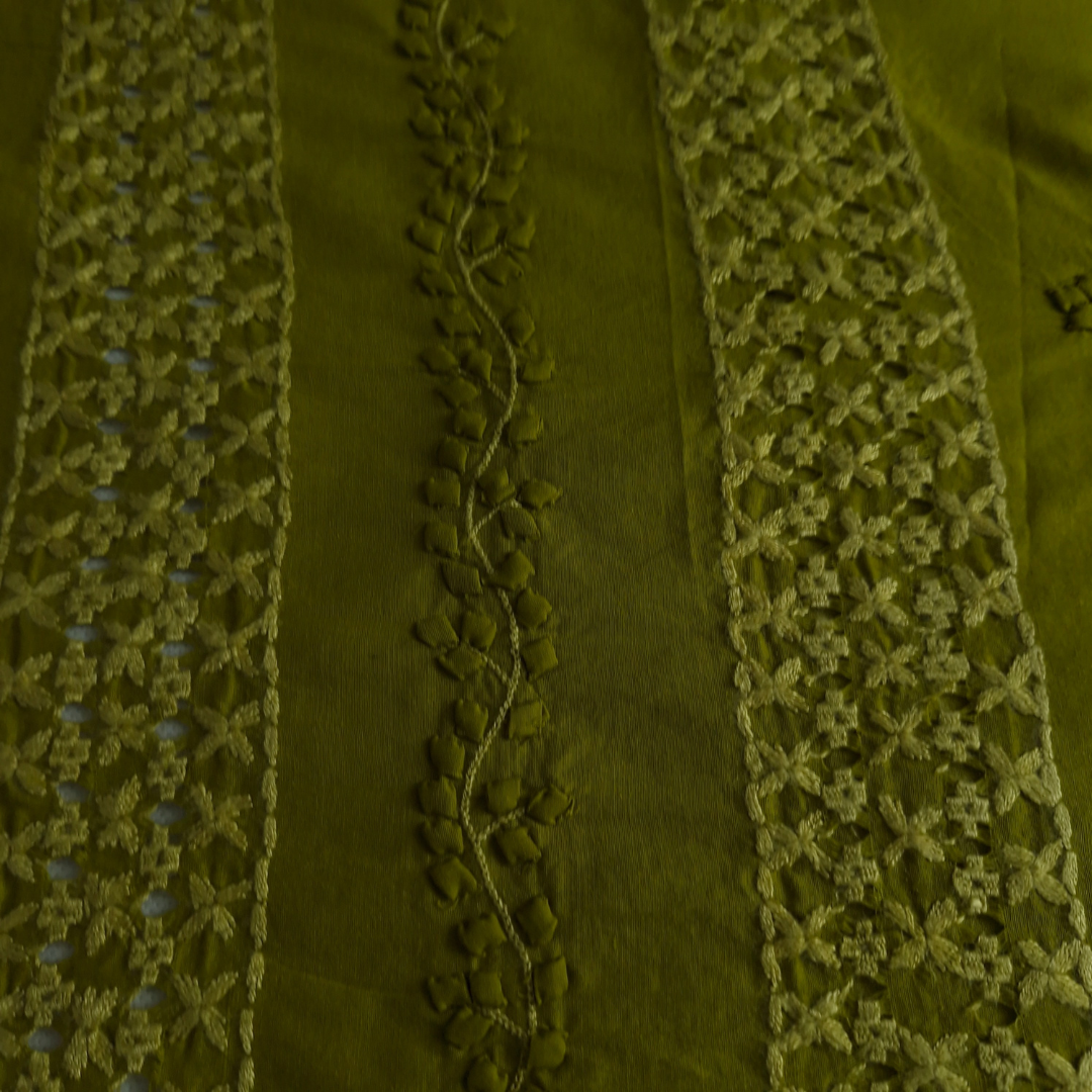 albaas | Tarkashi  Applique on Cotton Lawn Shirt's Front and Sleeves with Matching Plain Trousers - Unstitched 2PC Suit   | ALTAST-36540-ANDROID GREEN