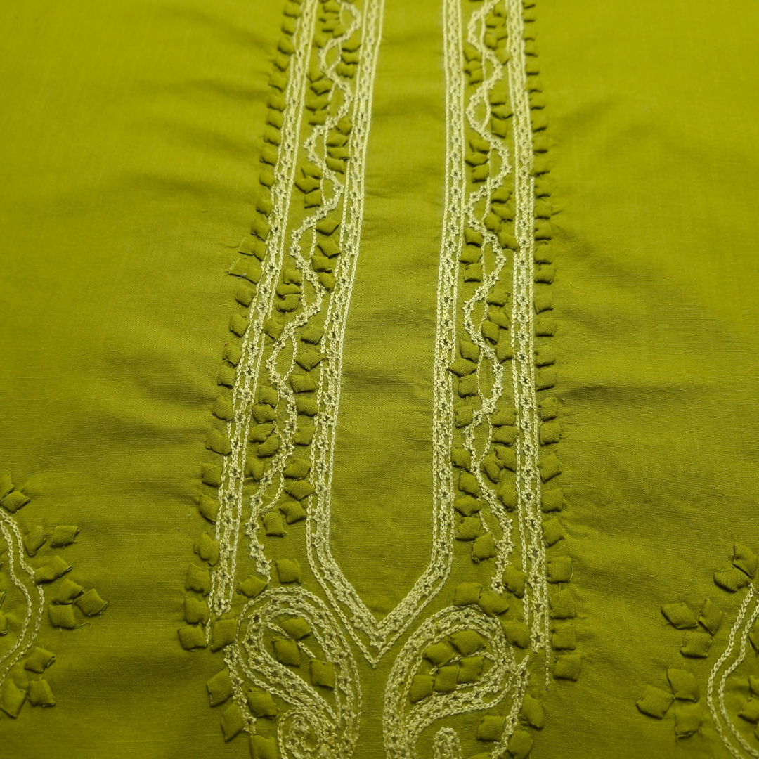 albaas | Tarkashi  Applique on Cotton Lawn Shirt's Front and Sleeves with Matching Plain Trousers - Unstitched 2PC Suit   | ALTAST-36540-ANDROID GREEN