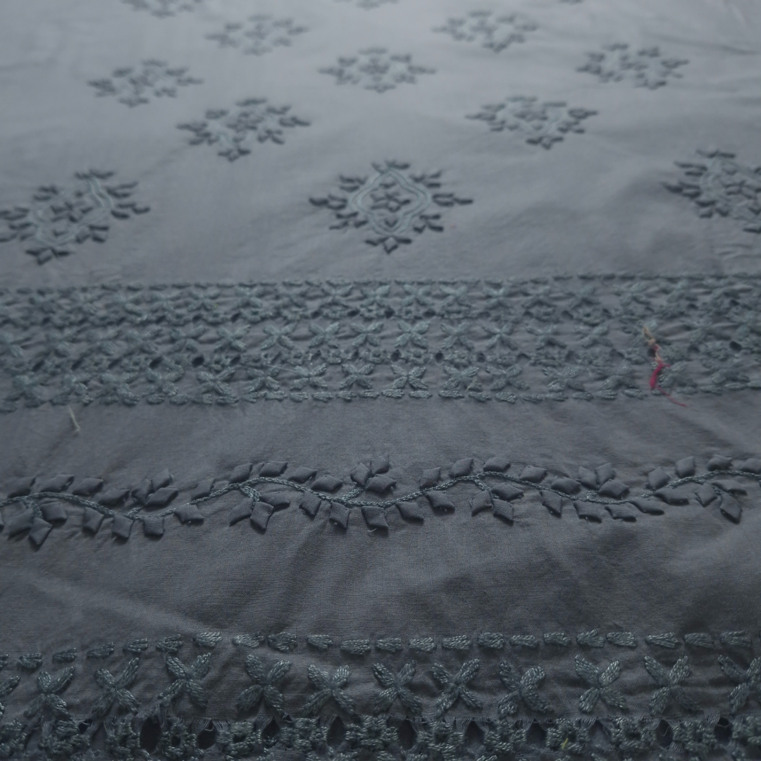 albaas | Tarkashi  Applique on Cotton Lawn Shirt's Front and Sleeves with Matching Plain Trousers - Unstitched 2PC Suit   | ALTAS-36540-GREY