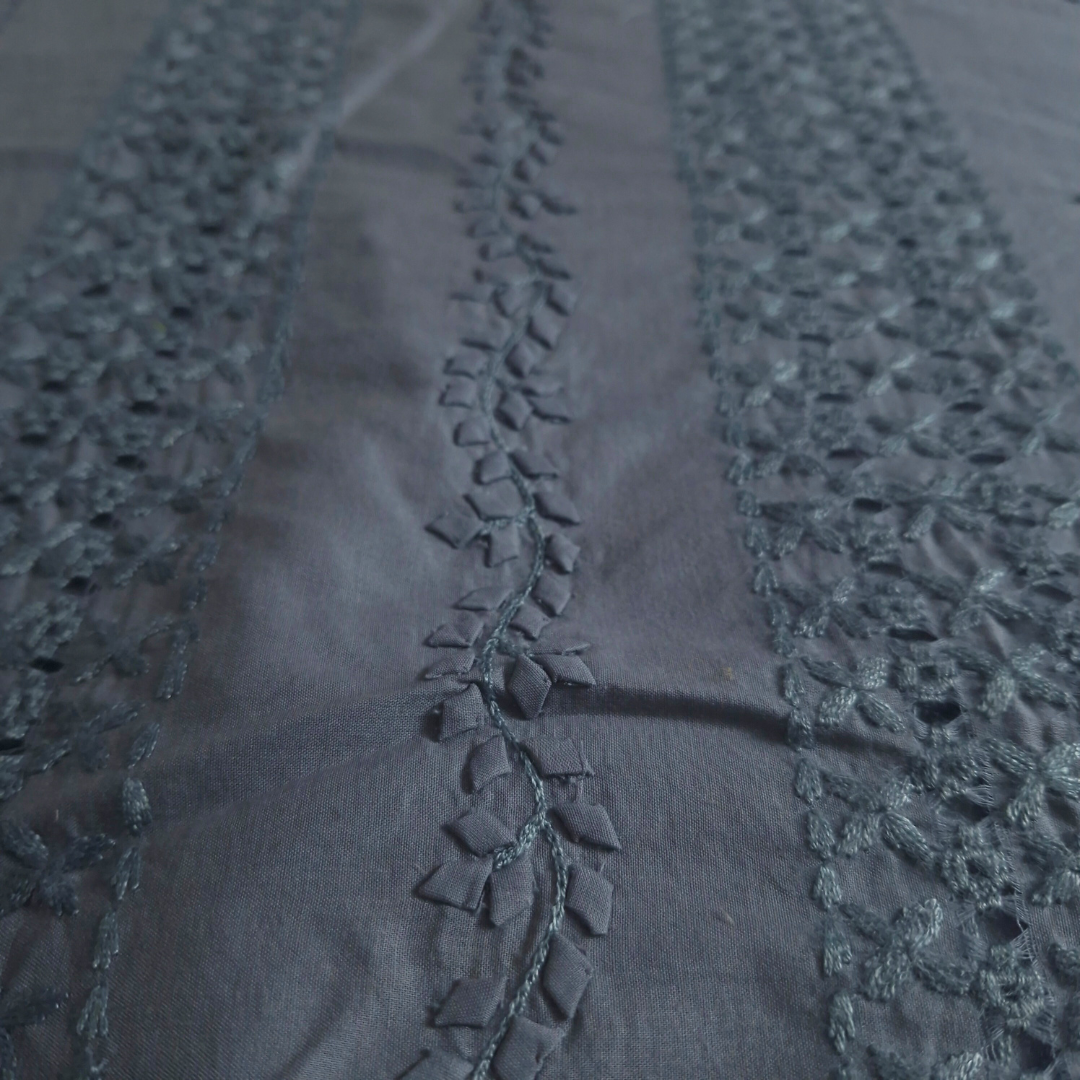 albaas | Tarkashi  Applique on Cotton Lawn Shirt's Front and Sleeves with Matching Plain Trousers - Unstitched 2PC Suit   | ALTAS-36540-GREY