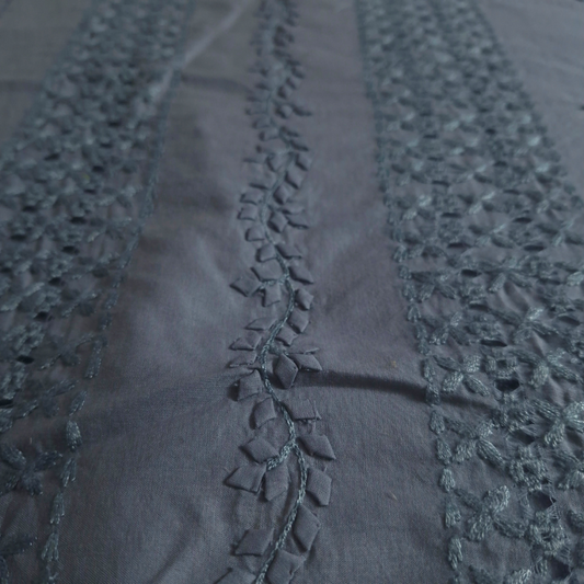 albaas | Tarkashi  Applique on Cotton Lawn Shirt's Front and Sleeves with Matching Plain Trousers - Unstitched 2PC Suit   | ALTAS-36540-GREY