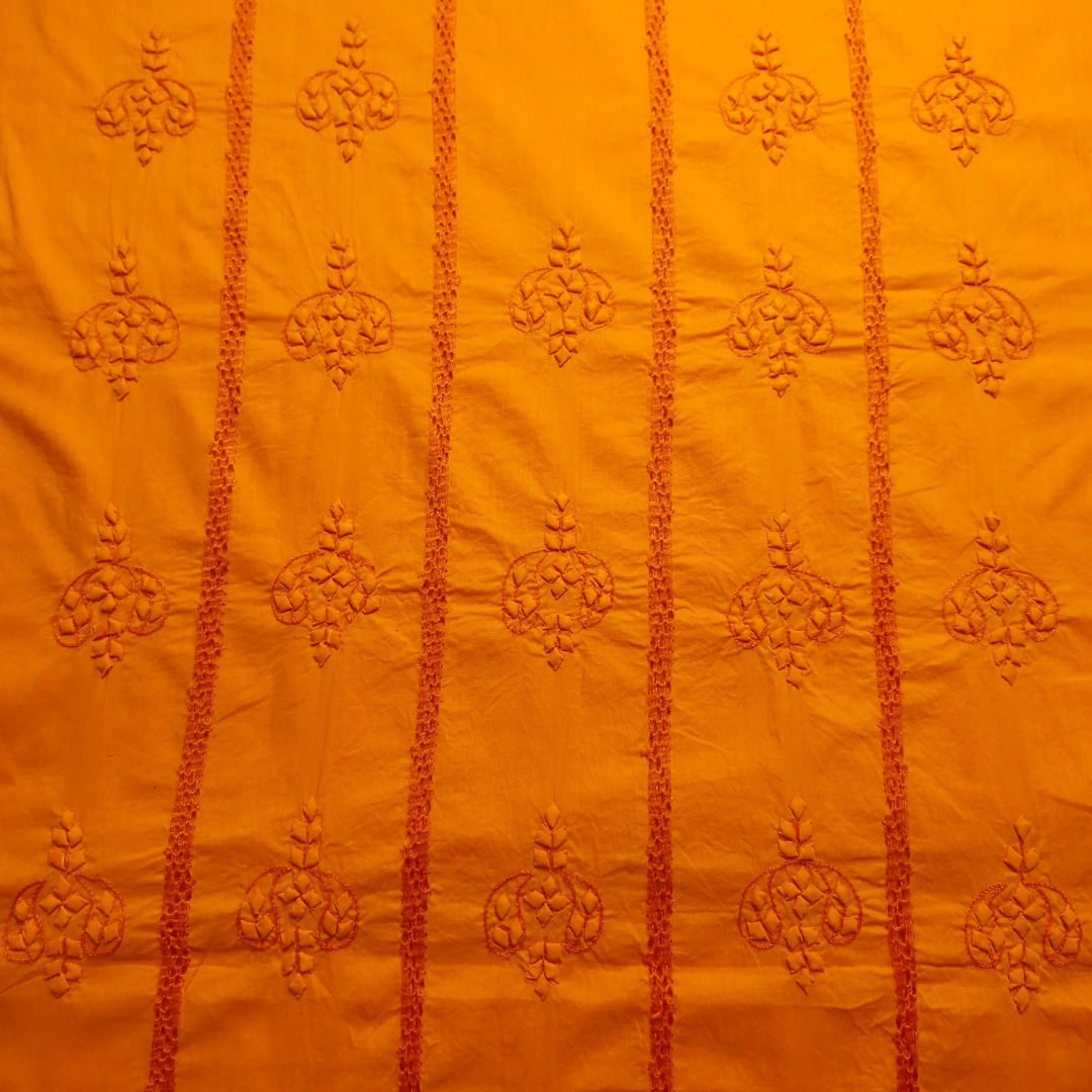 albaas | Tarkashi  Applique on Cotton Lawn Shirt's Front and Sleeves with Matching Plain Trousers - Unstitched 2PC Suit   | ALTAST-36541-ORANGE