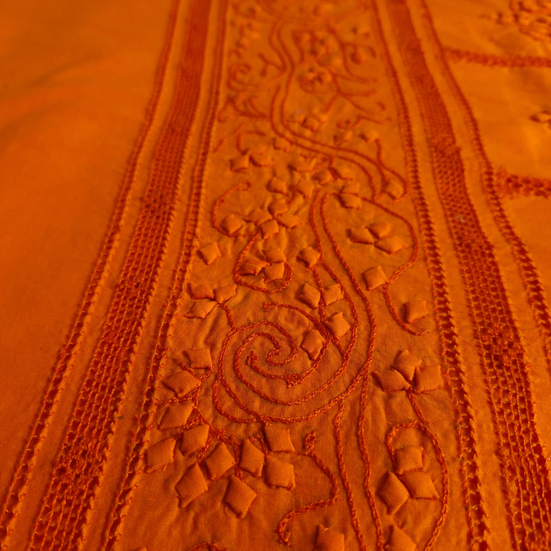 albaas | Tarkashi  Applique on Cotton Lawn Shirt's Front and Sleeves with Matching Plain Trousers - Unstitched 2PC Suit   | ALTAST-36541-ORANGE