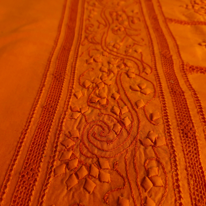 albaas | Tarkashi  Applique on Cotton Lawn Shirt's Front and Sleeves with Matching Plain Trousers - Unstitched 2PC Suit   | ALTAST-36541-ORANGE