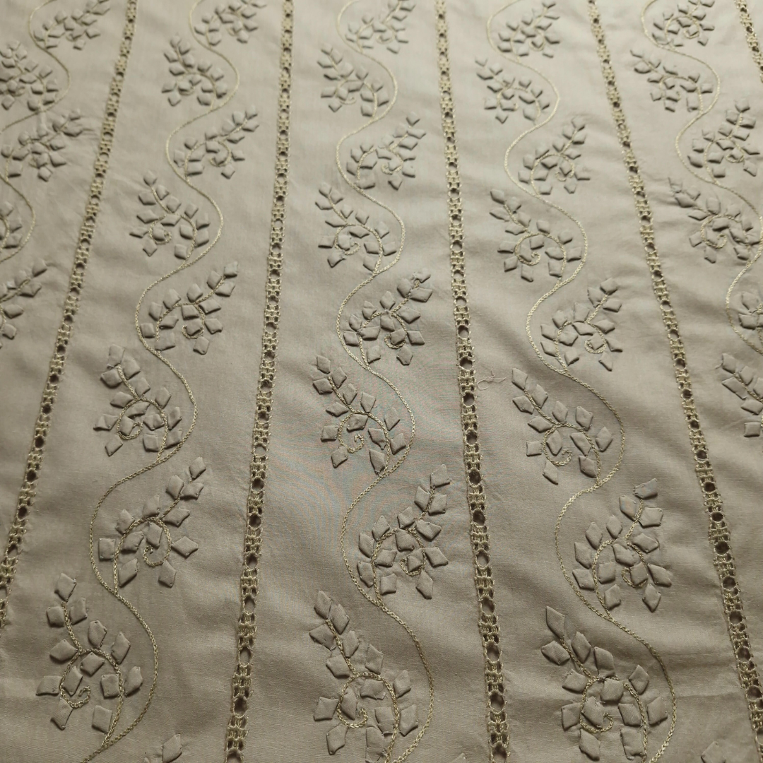 albaas | Tarkashi  Applique on Cotton Lawn Shirt's Front and Sleeves with Matching Plain Trousers - Unstitched 2PC Suit   | ALTAST-36543-KHAKI