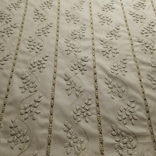 albaas | Tarkashi  Applique on Cotton Lawn Shirt's Front and Sleeves with Matching Plain Trousers - Unstitched 2PC Suit   | ALTAST-36543-KHAKI