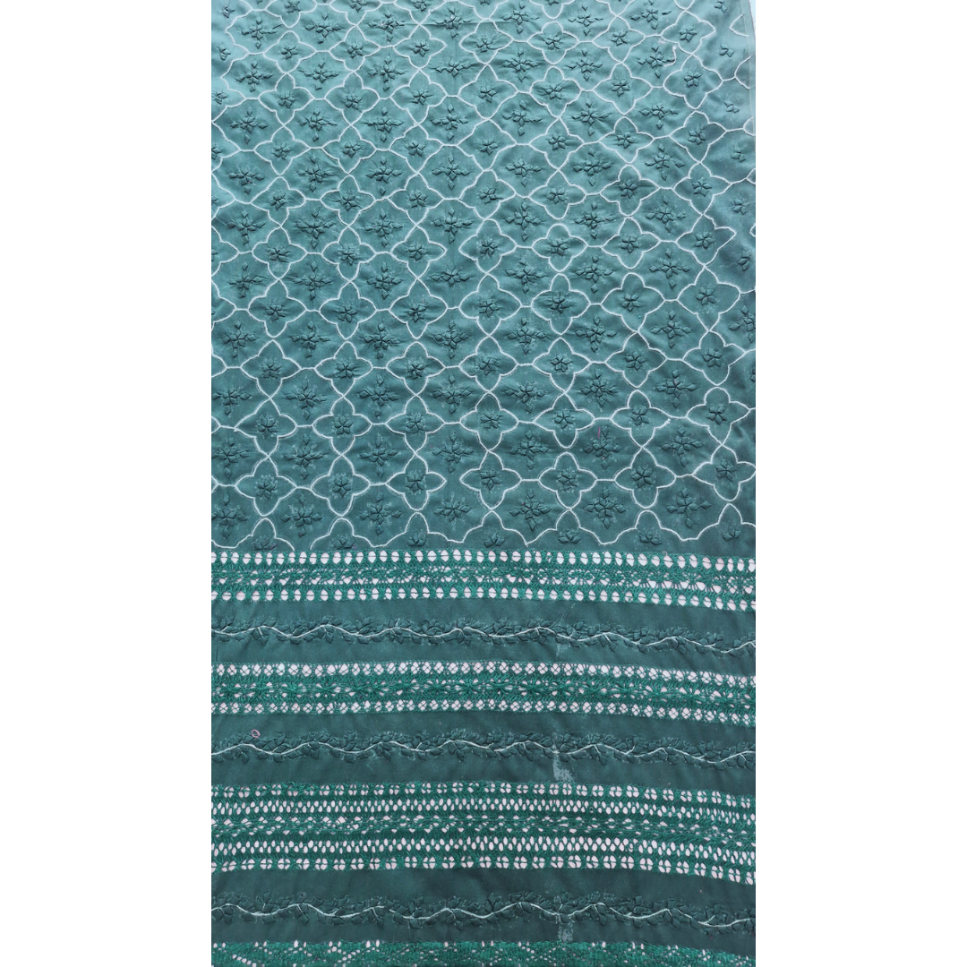 albaas | Tarkashi  Applique on Cotton Lawn Shirt's Front and Sleeves with Matching Plain Trousers - Unstitched 2PC Suit   | ALTAST-36544-BLUEISH GREEN