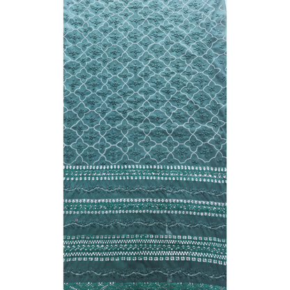 albaas | Tarkashi  Applique on Cotton Lawn Shirt's Front and Sleeves with Matching Plain Trousers - Unstitched 2PC Suit   | ALTAST-36544-BLUEISH GREEN
