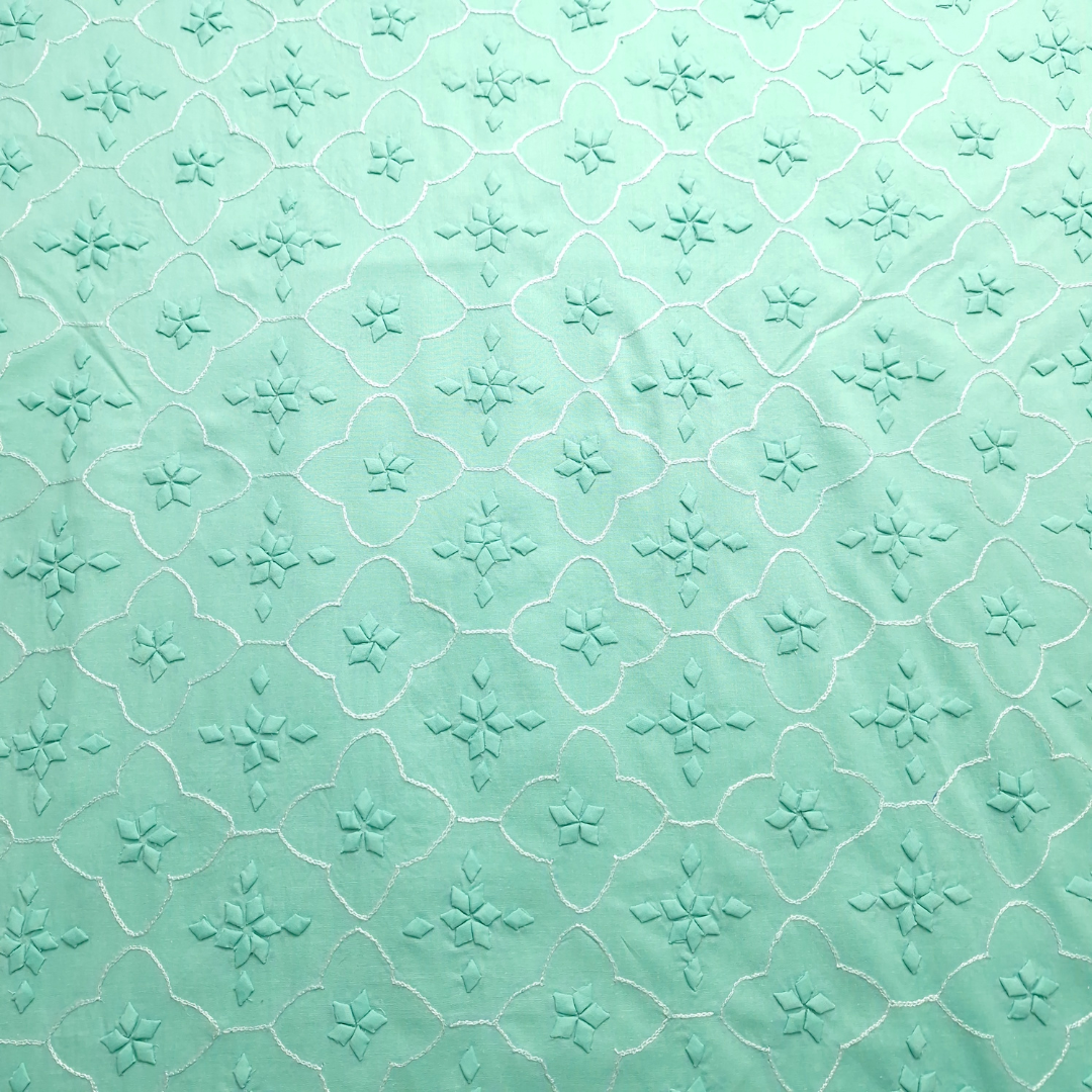 albaas | Tarkashi  Applique on Cotton Lawn Shirt's Front and Sleeves with Matching Plain Trousers - Unstitched 2PC Suit   | ALTAST-36544-TURQUOISE