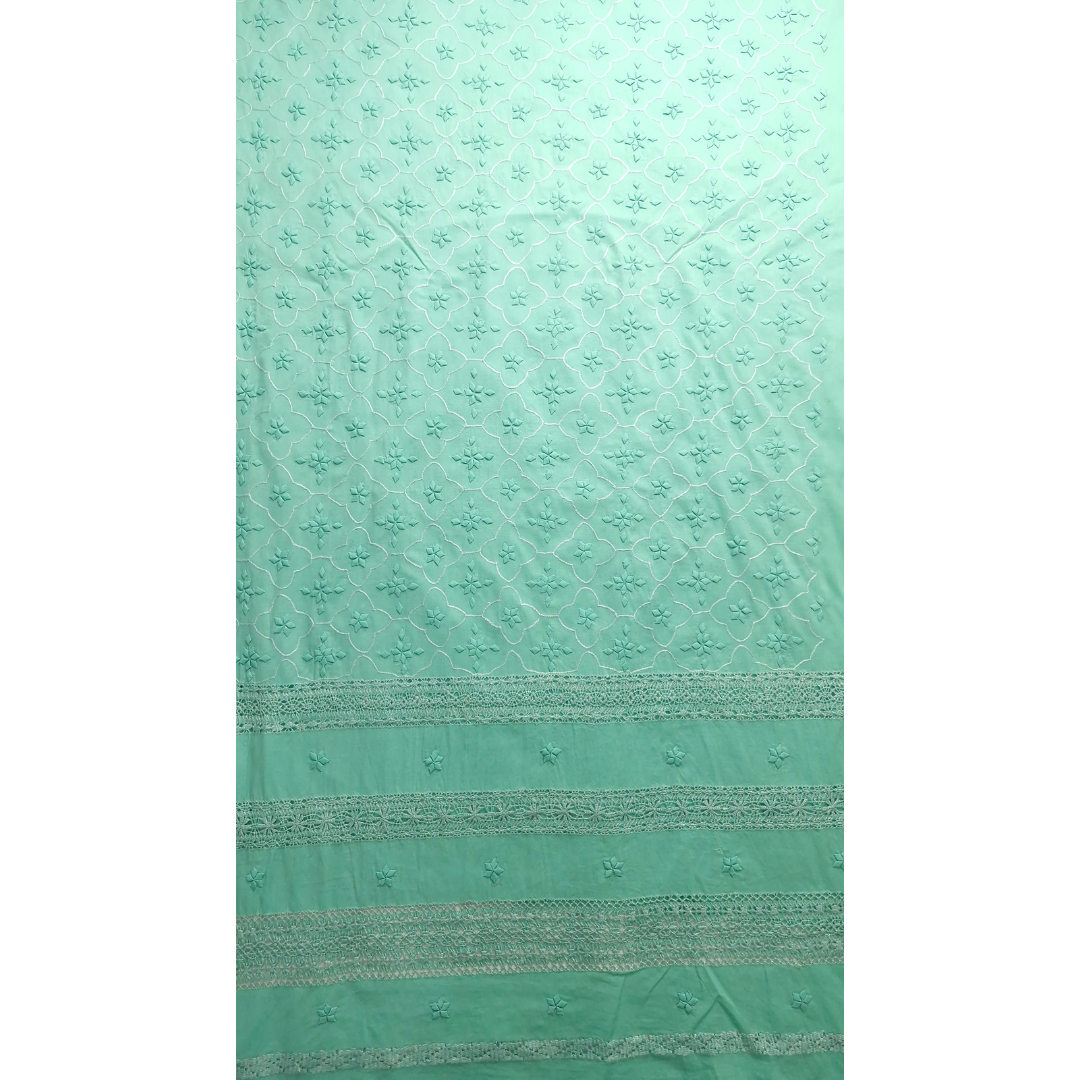 albaas | Tarkashi  Applique on Cotton Lawn Shirt's Front and Sleeves with Matching Plain Trousers - Unstitched 2PC Suit   | ALTAST-36544-TURQUOISE