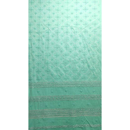 albaas | Tarkashi  Applique on Cotton Lawn Shirt's Front and Sleeves with Matching Plain Trousers - Unstitched 2PC Suit   | ALTAST-36544-TURQUOISE