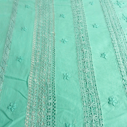 albaas | Tarkashi  Applique on Cotton Lawn Shirt's Front and Sleeves with Matching Plain Trousers - Unstitched 2PC Suit   | ALTAST-36544-TURQUOISE