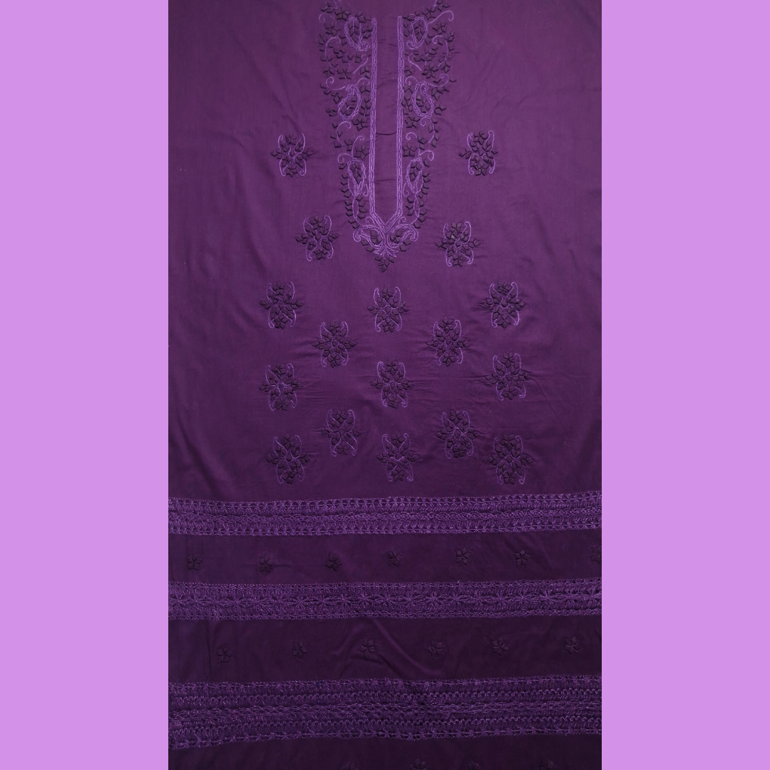 albaas | Tarkashi  Applique on Cotton Lawn Shirt's Front and Sleeves with Matching Plain Trousers - Unstitched 2PC Suit   | ALTAST-36544A-PLUM