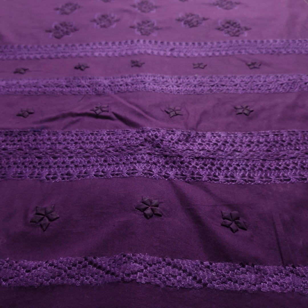 albaas | Tarkashi  Applique on Cotton Lawn Shirt's Front and Sleeves with Matching Plain Trousers - Unstitched 2PC Suit   | ALTAST-36544A-PLUM