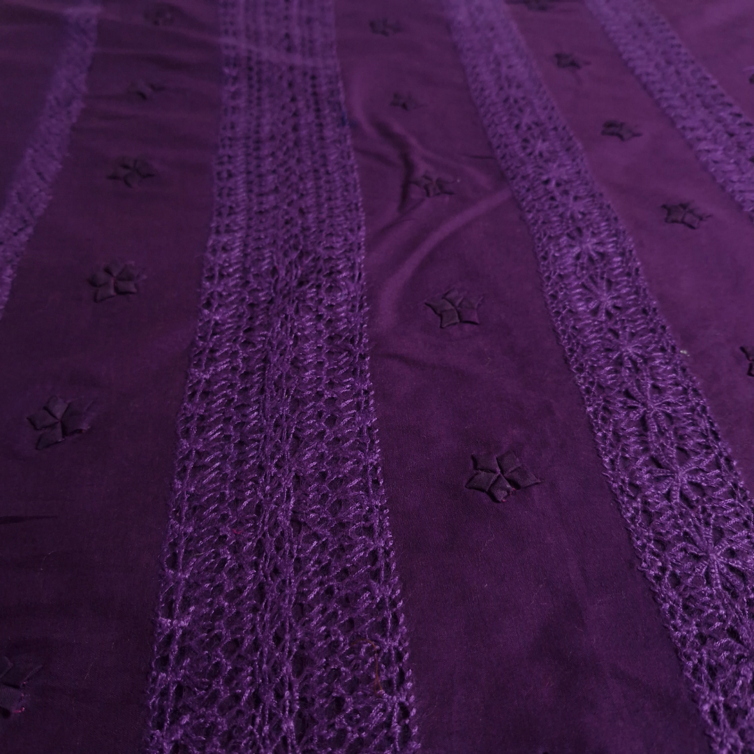 albaas | Tarkashi  Applique on Cotton Lawn Shirt's Front and Sleeves with Matching Plain Trousers - Unstitched 2PC Suit   | ALTAST-36544A-PLUM