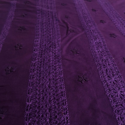 albaas | Tarkashi  Applique on Cotton Lawn Shirt's Front and Sleeves with Matching Plain Trousers - Unstitched 2PC Suit   | ALTAST-36544A-PLUM