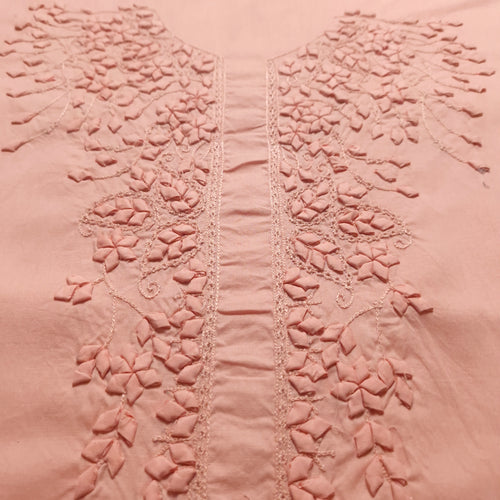 albaas | Tarkashi Applique on Cotton Lawn Shirt's Front and Sleeves with Matching Plain Trousers - Unstitched 2PC Suit   | ALTAST-36546-APRICOT