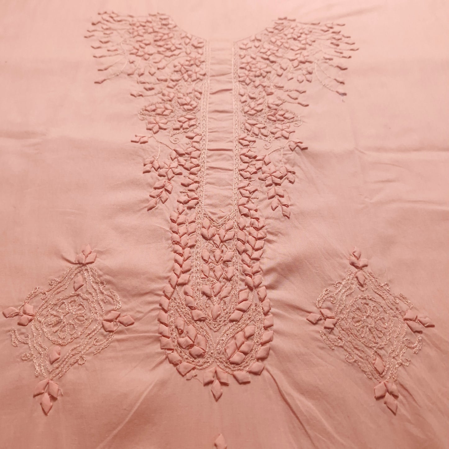 albaas | Tarkashi Applique on Cotton Lawn Shirt's Front and Sleeves with Matching Plain Trousers - Unstitched 2PC Suit   | ALTAST-36546-APRICOT