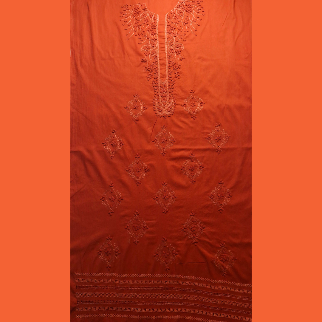 albaas | Tarkashi  Applique on Cotton Lawn Shirt's Front and Sleeves with Matching Plain Trousers - Unstitched 2PC Suit   | ALTAST-36546-SWEET BROWN