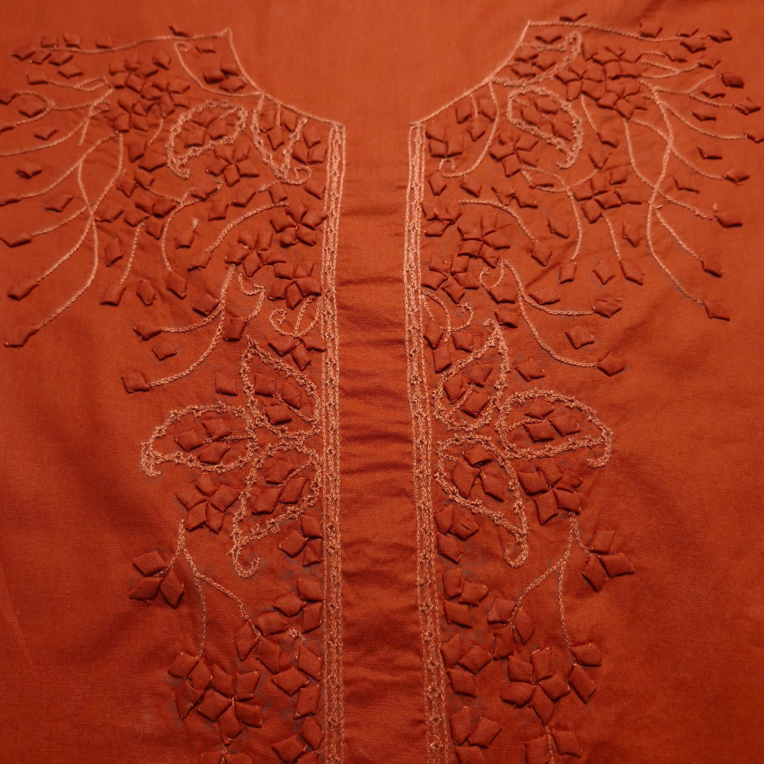 albaas | Tarkashi  Applique on Cotton Lawn Shirt's Front and Sleeves with Matching Plain Trousers - Unstitched 2PC Suit   | ALTAST-36546-SWEET BROWN