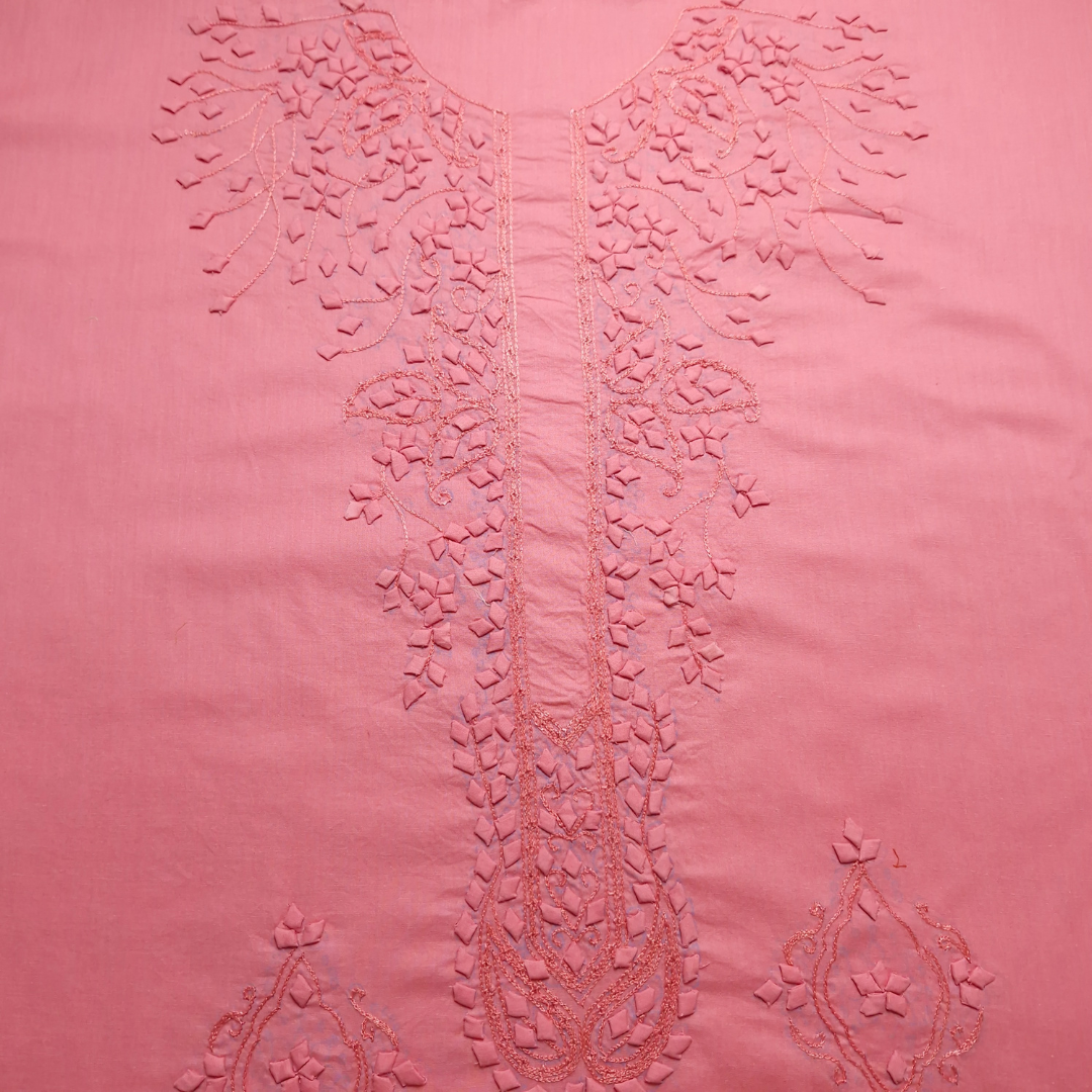 albaas | Tarkashi  Applique on Cotton Lawn Shirt's Front and Sleeves with Matching Plain Trousers - Unstitched 2PC Suit   | ALTAST-36546-TEA ROSE