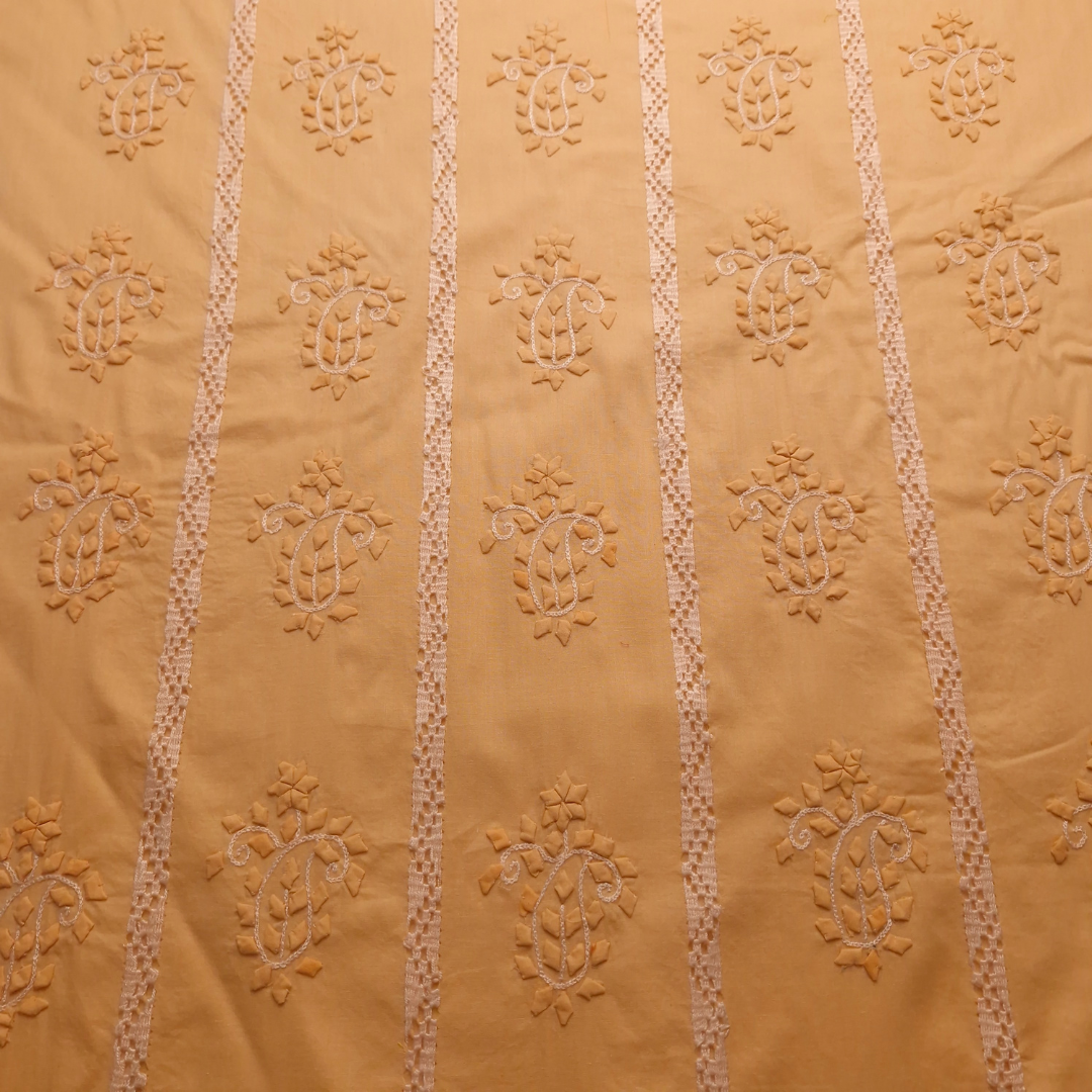 albaas | Tarkashi  Applique on Cotton Lawn Shirt's Front and Sleeves with Matching Plain Trousers - Unstitched 2PC Suit   | ALTAST-36547-APRICOT