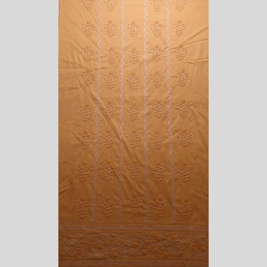 albaas | Tarkashi  Applique on Cotton Lawn Shirt's Front and Sleeves with Matching Plain Trousers - Unstitched 2PC Suit   | ALTAST-36547-APRICOT