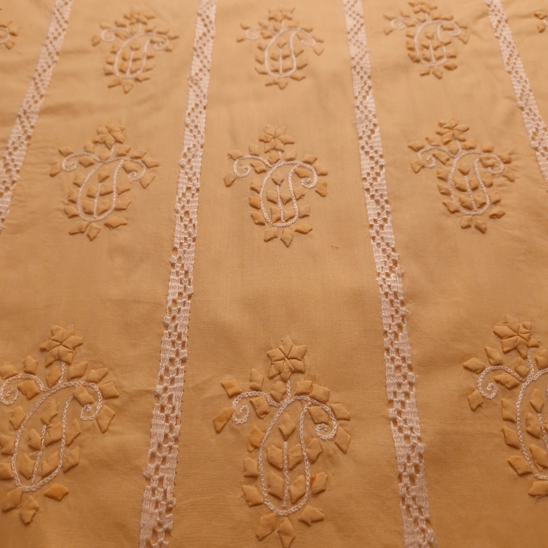 albaas | Tarkashi  Applique on Cotton Lawn Shirt's Front and Sleeves with Matching Plain Trousers - Unstitched 2PC Suit   | ALTAST-36547-APRICOT