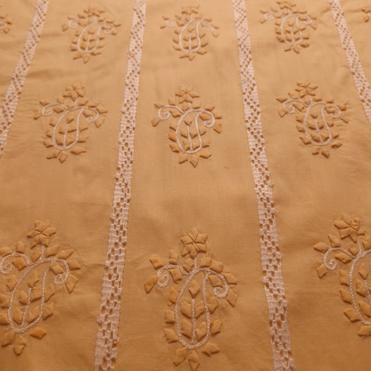 albaas | Tarkashi  Applique on Cotton Lawn Shirt's Front and Sleeves with Matching Plain Trousers - Unstitched 2PC Suit   | ALTAST-36547-APRICOT