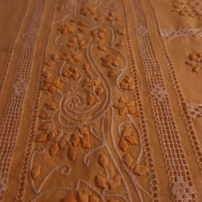 albaas | Tarkashi  Applique on Cotton Lawn Shirt's Front and Sleeves with Matching Plain Trousers - Unstitched 2PC Suit   | ALTAST-36547-APRICOT