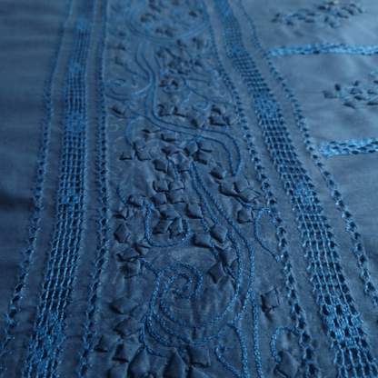 albaas | Tarkashi  Applique on Cotton Lawn Shirt's Front and Sleeves with Matching Plain Trousers - Unstitched 2PC Suit   | ALTAST-36547-MIDNIGHT GREEN