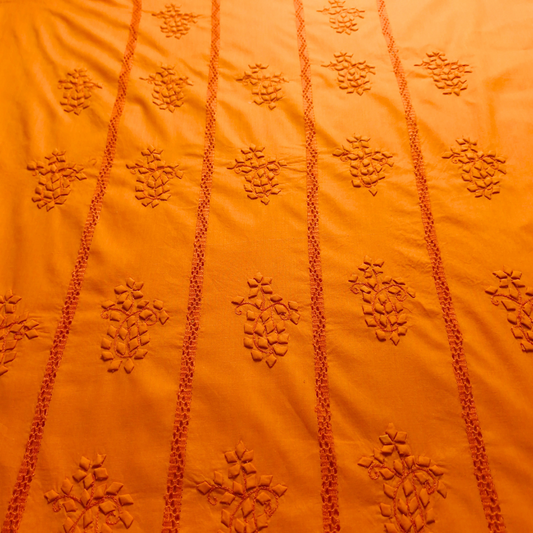 albaas | Tarkashi  Applique on Cotton Lawn Shirt's Front and Sleeves with Matching Plain Trousers - Unstitched 2PC Suit   | ALTAST-36547-ORANGE