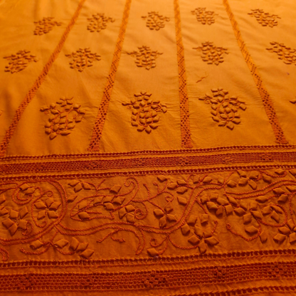 albaas | Tarkashi  Applique on Cotton Lawn Shirt's Front and Sleeves with Matching Plain Trousers - Unstitched 2PC Suit   | ALTAST-36547-ORANGE