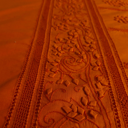 albaas | Tarkashi  Applique on Cotton Lawn Shirt's Front and Sleeves with Matching Plain Trousers - Unstitched 2PC Suit   | ALTAST-36547-ORANGE