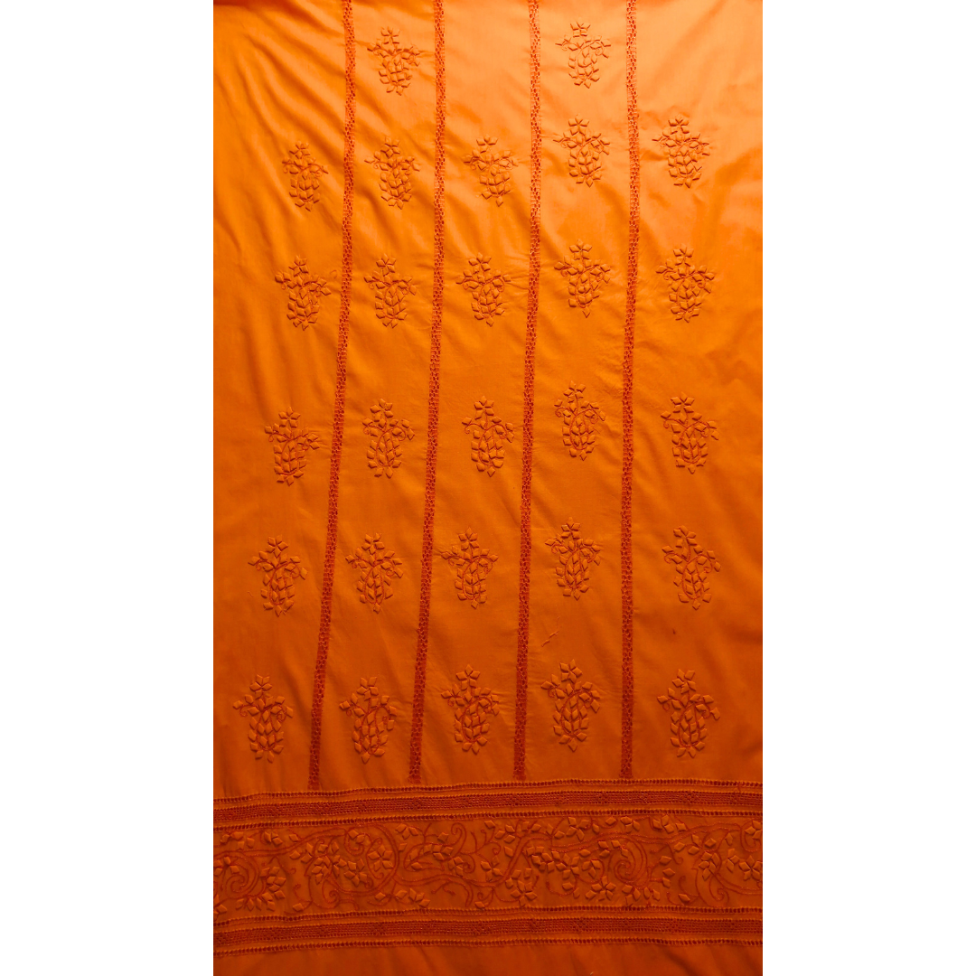 albaas | Tarkashi  Applique on Cotton Lawn Shirt's Front and Sleeves with Matching Plain Trousers - Unstitched 2PC Suit   | ALTAST-36547-ORANGE